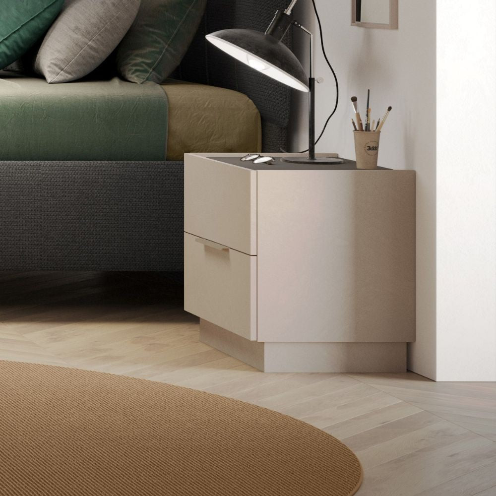 Comodino Musto 2 cassetti colore cashmere e antracite