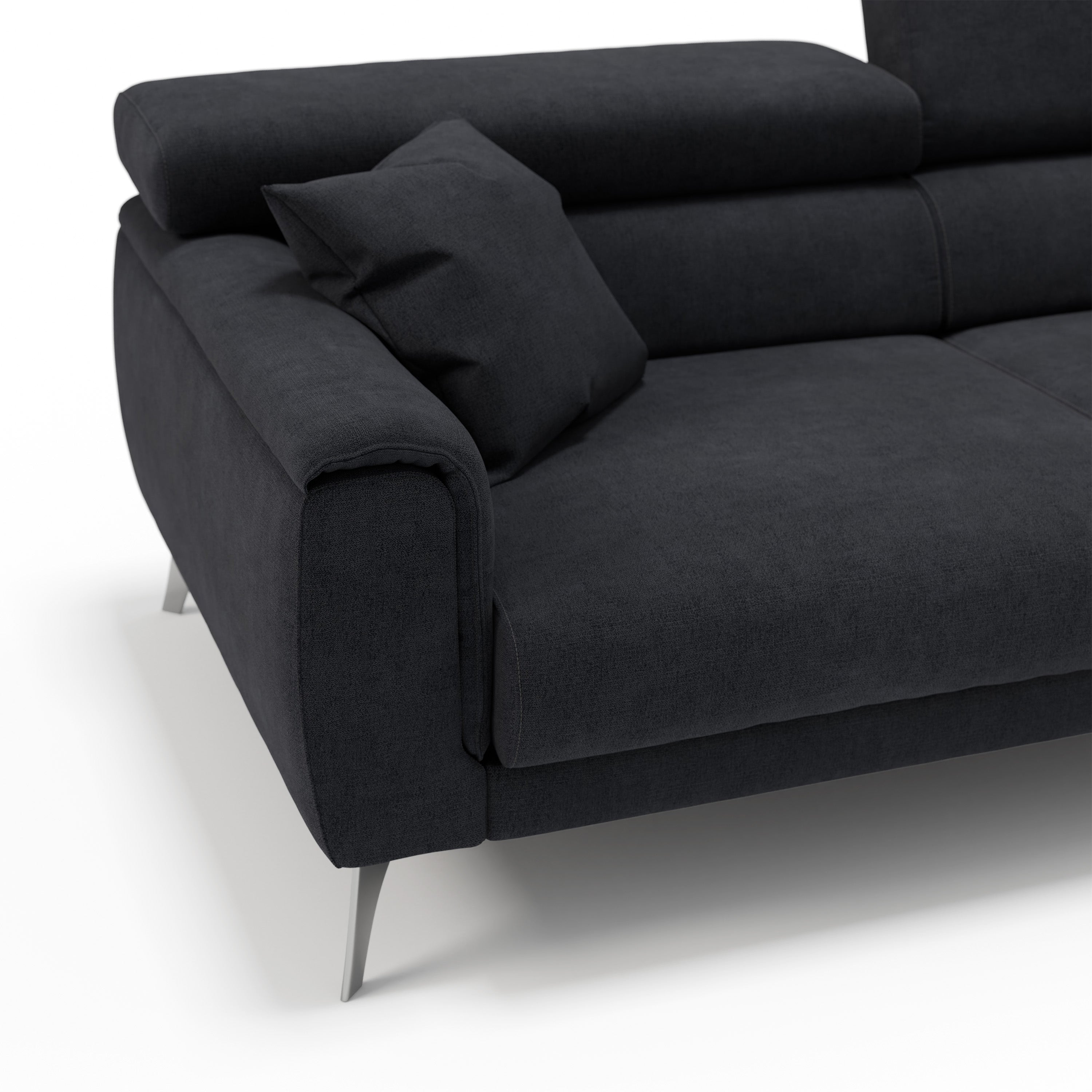 Caravaggio Divano con sedute allungabili e poggiatesta reclinabili in tessuto impermeabile T02 199 cm nero