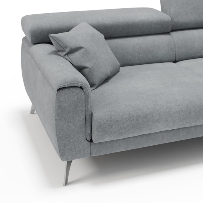 Caravaggio Divano con sedute allungabili e poggiatesta reclinabili in tessuto impermeabile T02 199 cm grigio chiaro