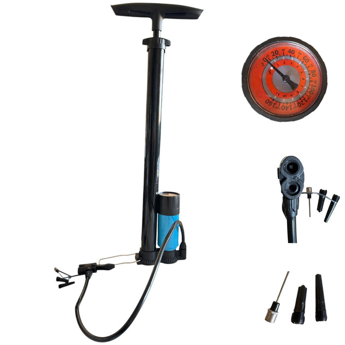 Compressore Pompa Manuale ad Aria con Manometro Portatile Per Bici Moto Auto