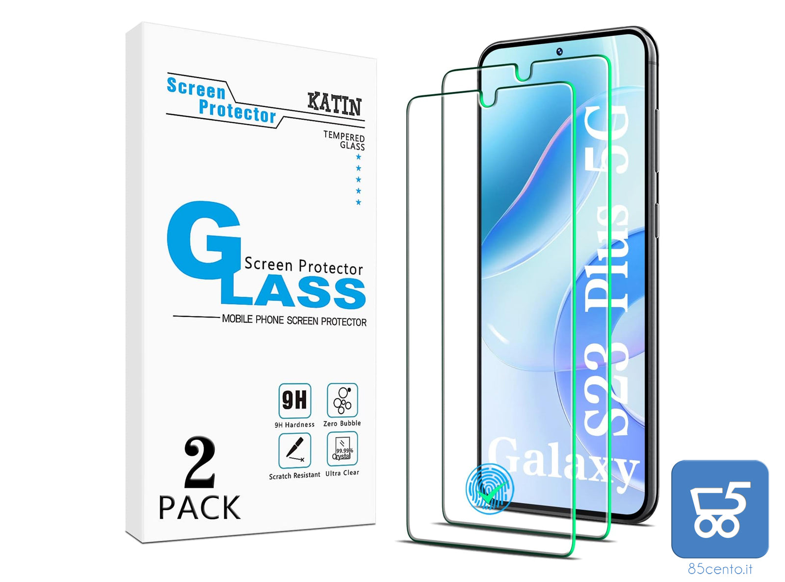 Confezione da 2 Pellicole Proteggi Schermo per Samsung Galaxy S23 Plus 5G in Vetro Temperato da 6,6 pollici Supporto per Lettore Impronte Antigraffio Senza Bolle durezza 9H