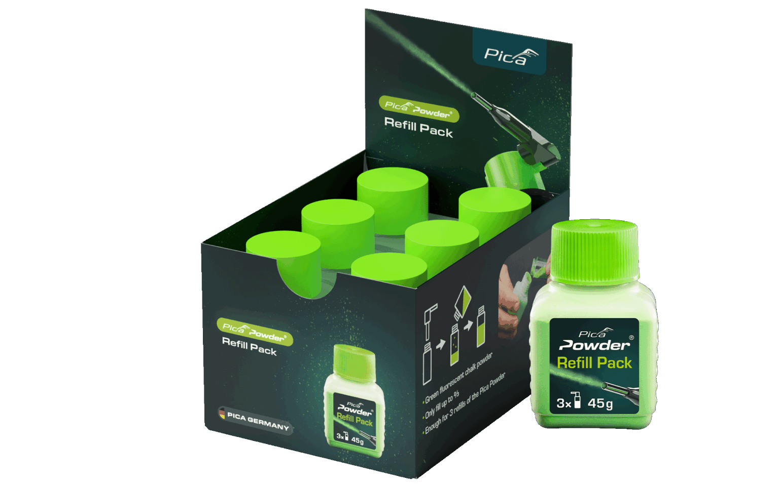 Confezione ricarica di polvere verde per pica powder