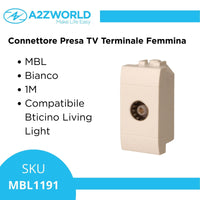 Connettore Presa TV Terminale Femmine MBL Bianco 1M Compatibile Bticino Living Light BLB2251