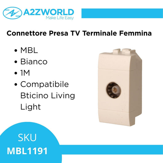 Connettore Presa TV Terminale Femmine MBL Bianco 1M Compatibile Bticino Living Light BLB2251