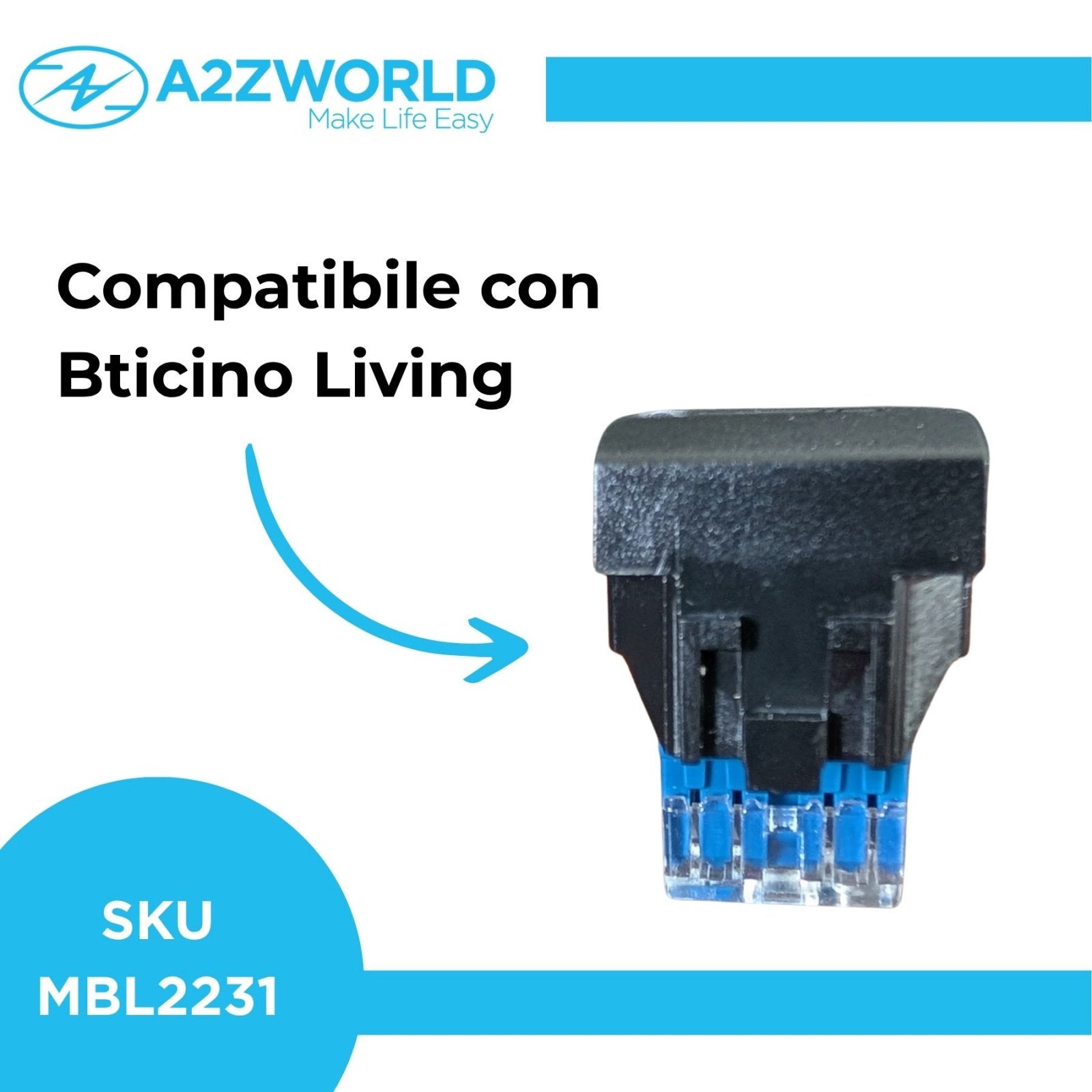 Connettore Rete Presa Dati RJ45 CAT6 MBL Nero 1M Compatibile Bticino Living International BLN2356