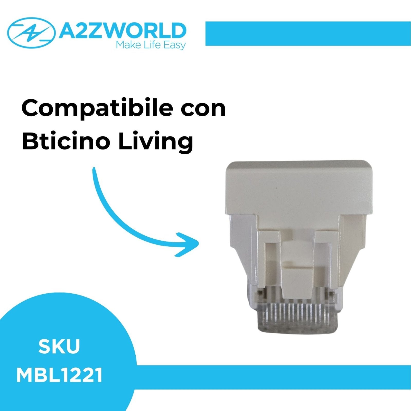 Connettore Telefonica Presa RJ11 MBL Bianco 1M Compatibile Bticino Living Light BLB2354