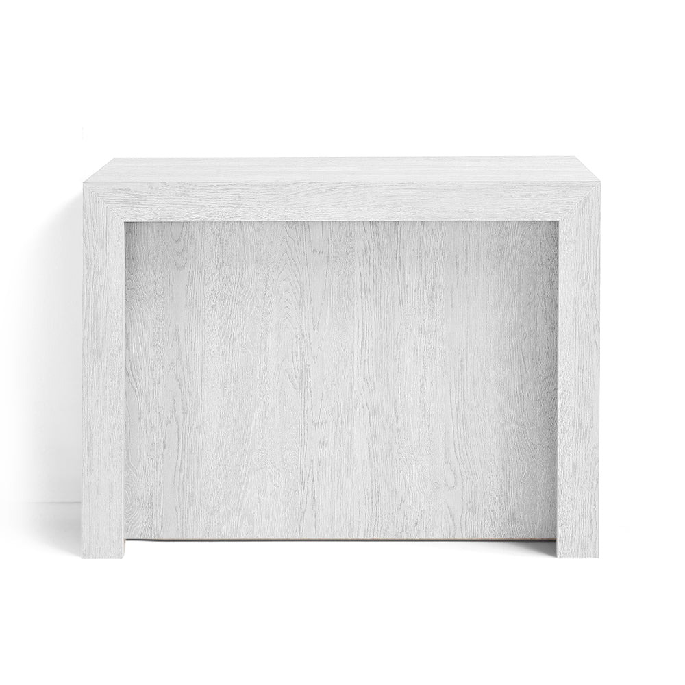 Tavolo Consolle allungabile 100x46 (+5x50) Bianco Frassino modello ANDROMEDA MADE IN ITALY con 5 allunghe da 50 cm design moderno ideale per ingresso, soggiorno e sala da pranzo