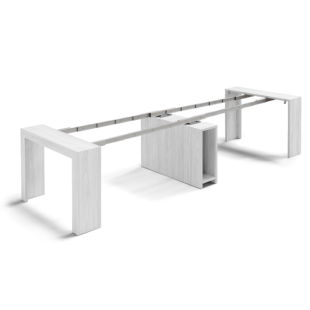 Tavolo Consolle allungabile 100x46 (+5x50) Bianco Frassino modello ANDROMEDA MADE IN ITALY con 5 allunghe da 50 cm design moderno ideale per ingresso, soggiorno e sala da pranzo
