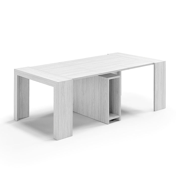 Tavolo Consolle allungabile 100x46 (+5x50) Bianco Frassino modello ANDROMEDA MADE IN ITALY con 5 allunghe da 50 cm design moderno ideale per ingresso, soggiorno e sala da pranzo