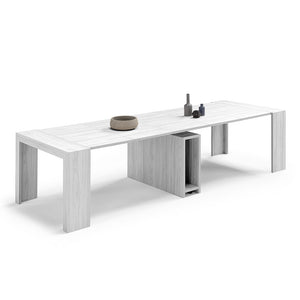 Tavolo Consolle allungabile 100x46 (+5x50) Bianco Frassino modello ANDROMEDA MADE IN ITALY con 5 allunghe da 50 cm design moderno ideale per ingresso, soggiorno e sala da pranzo