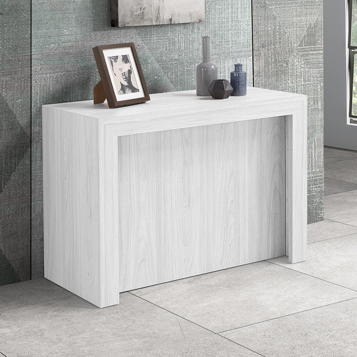 Tavolo Consolle allungabile 100x46 (+5x50) Bianco Frassino modello ANDROMEDA MADE IN ITALY con 5 allunghe da 50 cm design moderno ideale per ingresso, soggiorno e sala da pranzo