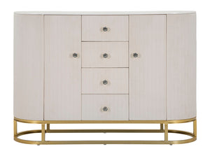 Consolle metallo dorato, tessuto crema e similmarmo, cassetti e ante 120x40x85cm Montpellier