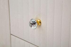 Consolle metallo dorato, tessuto crema e similmarmo, cassetti e ante 120x40x85cm Montpellier