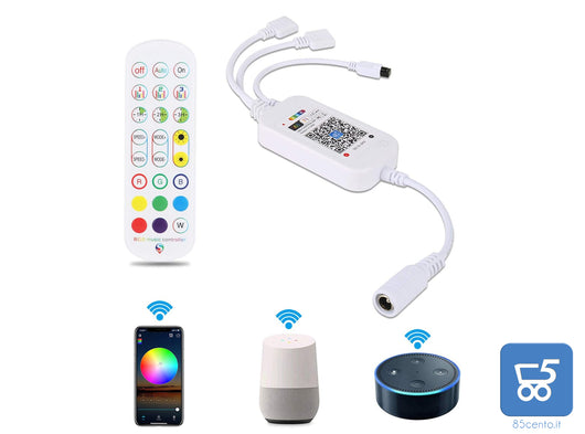 Controller WIFI per Strisce LED Ricevitore Wireless Telecomando IR a 24 Tasti Controllo Vocale con Alexa Google Assistant APP IOS Android per Nastri LED RGB 2.4Ghz