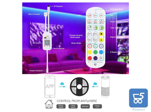 Controller WIFI per Strisce LED Ricevitore Wireless Telecomando IR a 24 Tasti Controllo Vocale con Alexa Google Assistant APP IOS Android per Nastri LED RGB 2.4Ghz