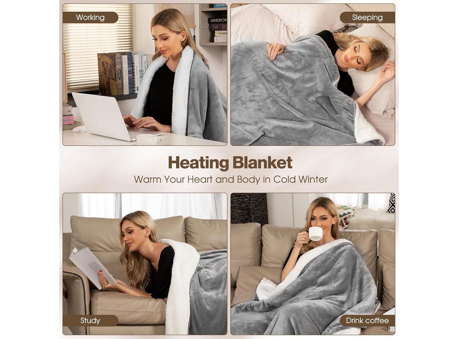 Coperta Termica Elettrica 155x180cm 6 Livelli di Riscaldamento Timer 10H Spegnimento Automatico con Telecomando Digitale Lavabile in Lavatrice