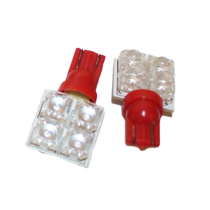 Coppia 2 Lampade Led T10 Con 4 Led F5 Flux Laterale Colore Rosso Red 12V 0,2W