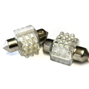 Coppia 2 Lampade Led T11 C5W Siluro 32mm Quadrato Con 9 Led F3 Colore Bianco Freddo 6000K 12V 0,2W