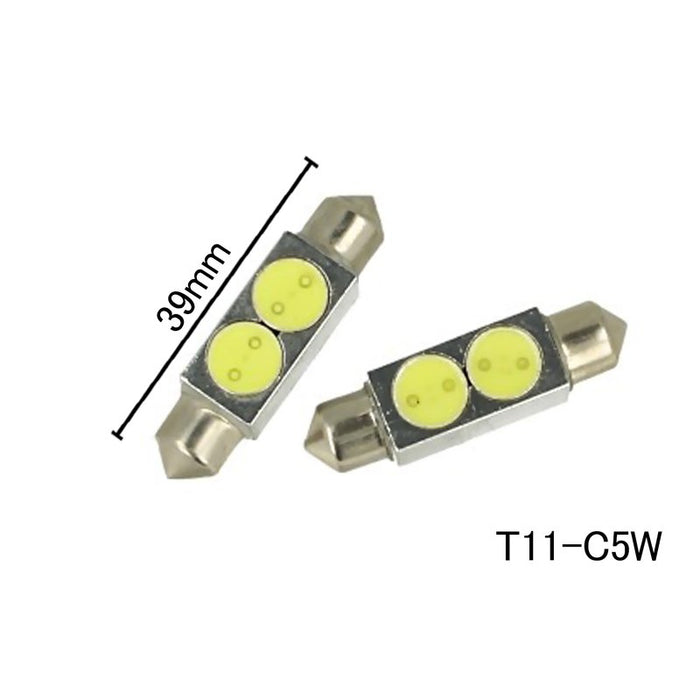 Coppia 2 Lampade Led T11 C5W Siluro 39mm Con 2 Power Led Colore Bianco Freddo 6000K 12V 2W
