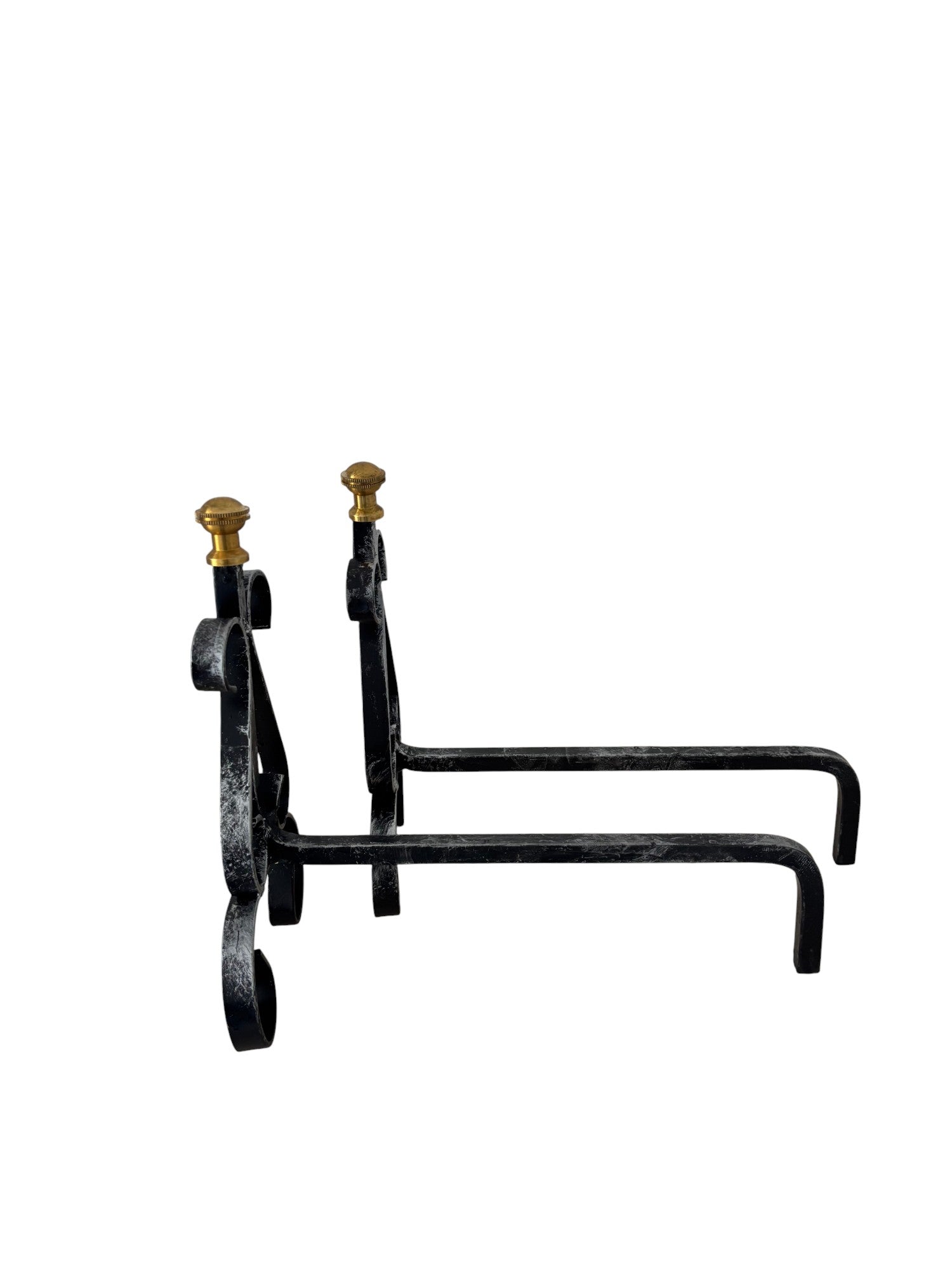 Alari in Ferro Battuto per Camino con Pomelli in Ottone, 30x26h cm, Design Decorativo