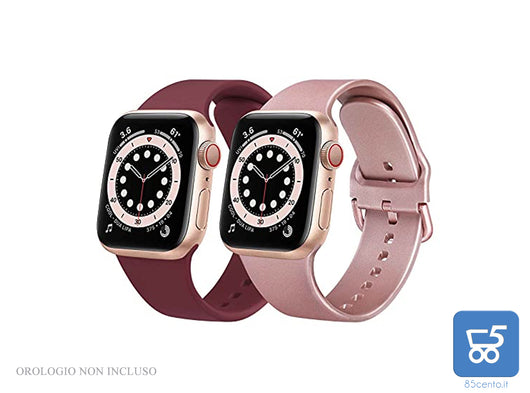 Coppia Cinturini in Silicone Borgogna & Rosa compatibili per Apple Watch 38 mm/40 mm 3/4/5/6/7/8 e SE