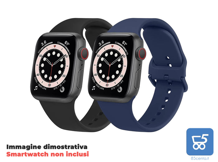 Coppia Cinturini in Silicone LSHY per Apple Watch 38 mm/40 mm – Blu & Nero, Regolabili