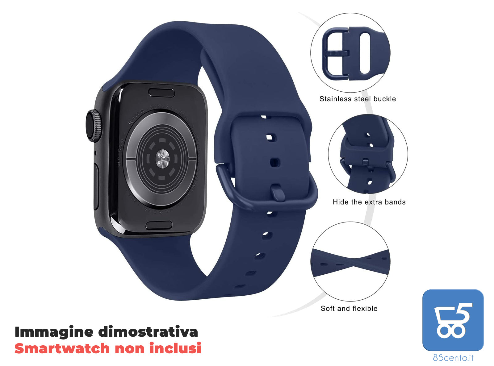 Coppia Cinturini in Silicone LSHY per Apple Watch 38 mm/40 mm – Blu & Nero, Regolabili
