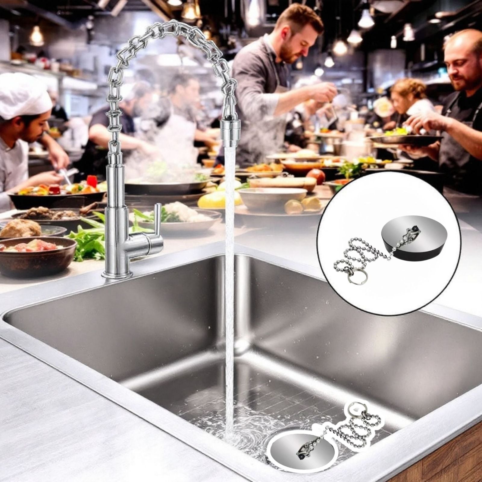 Coppia Tappi Universale Lavello Cucina Bagno 5.5cm con catena 10392