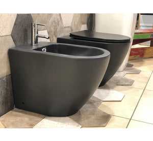 Coppia di sanitari wc e bidet a terra ceramica nera SICENA ROUNDED