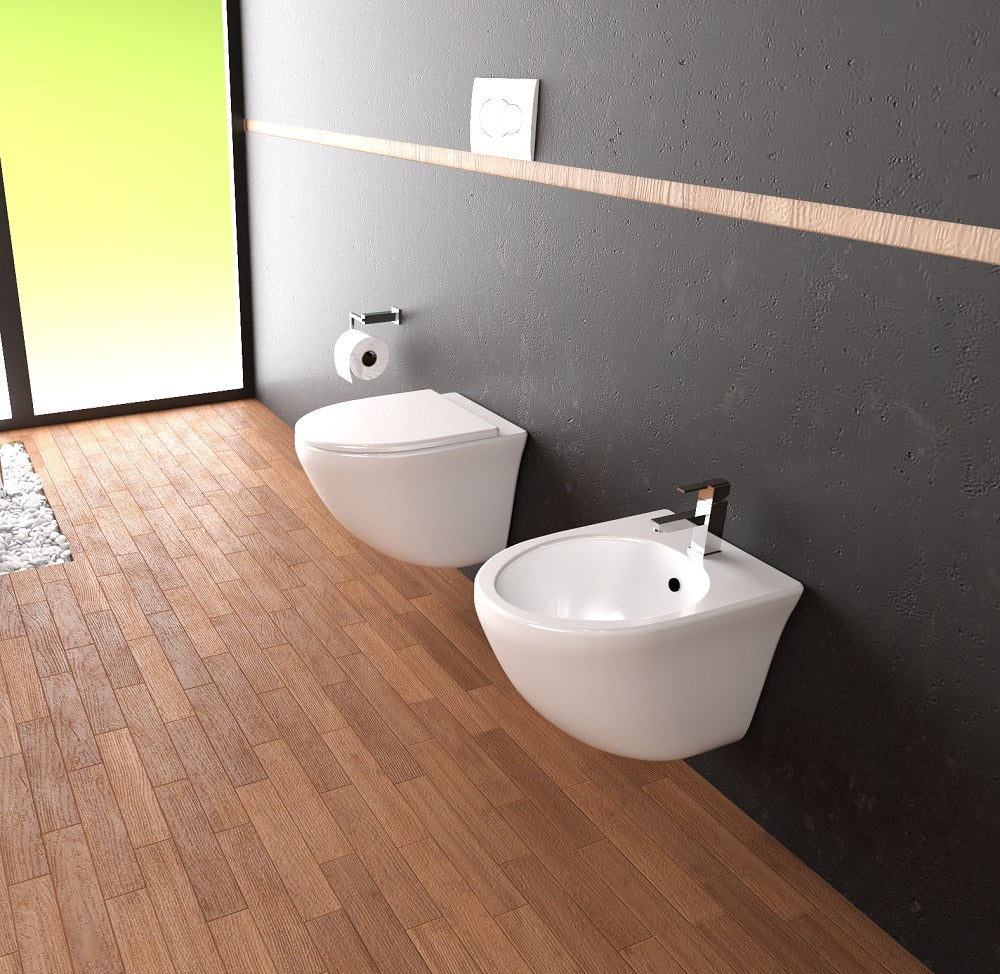 Coppia di sanitari wc e bidet sospesi ceramica SICENA MOON