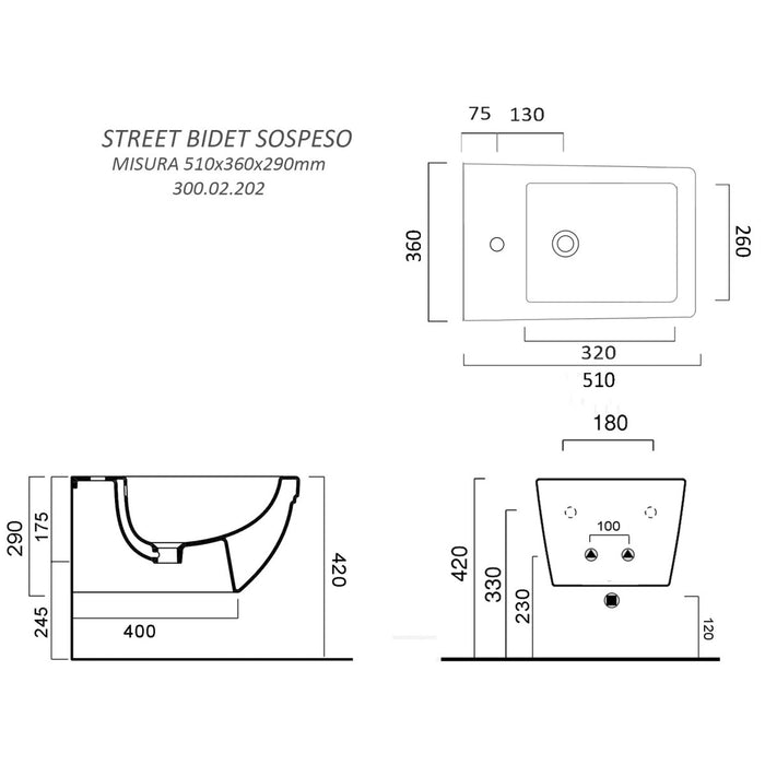Vaso wc bidet coppia sanitari sospesi ceramica street