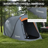 Tenda da Campeggio Pop Up Impermeabile con Accessori e Borsa di Trasporto, 245x148x105 cm, Grigio