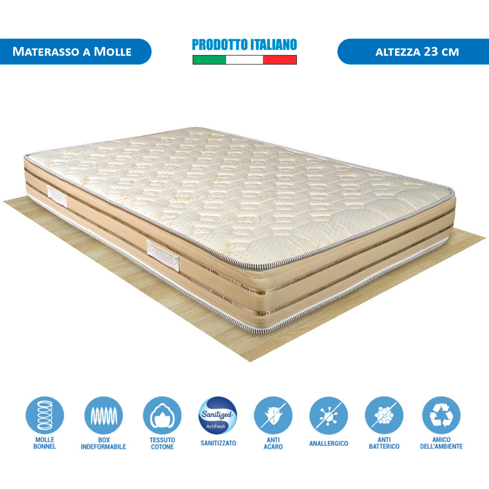 Materasso rigido a molle bonnel Corfù piazza e mezza 120x190, ortopedico e traspirante alto 23cm - Comprarredo