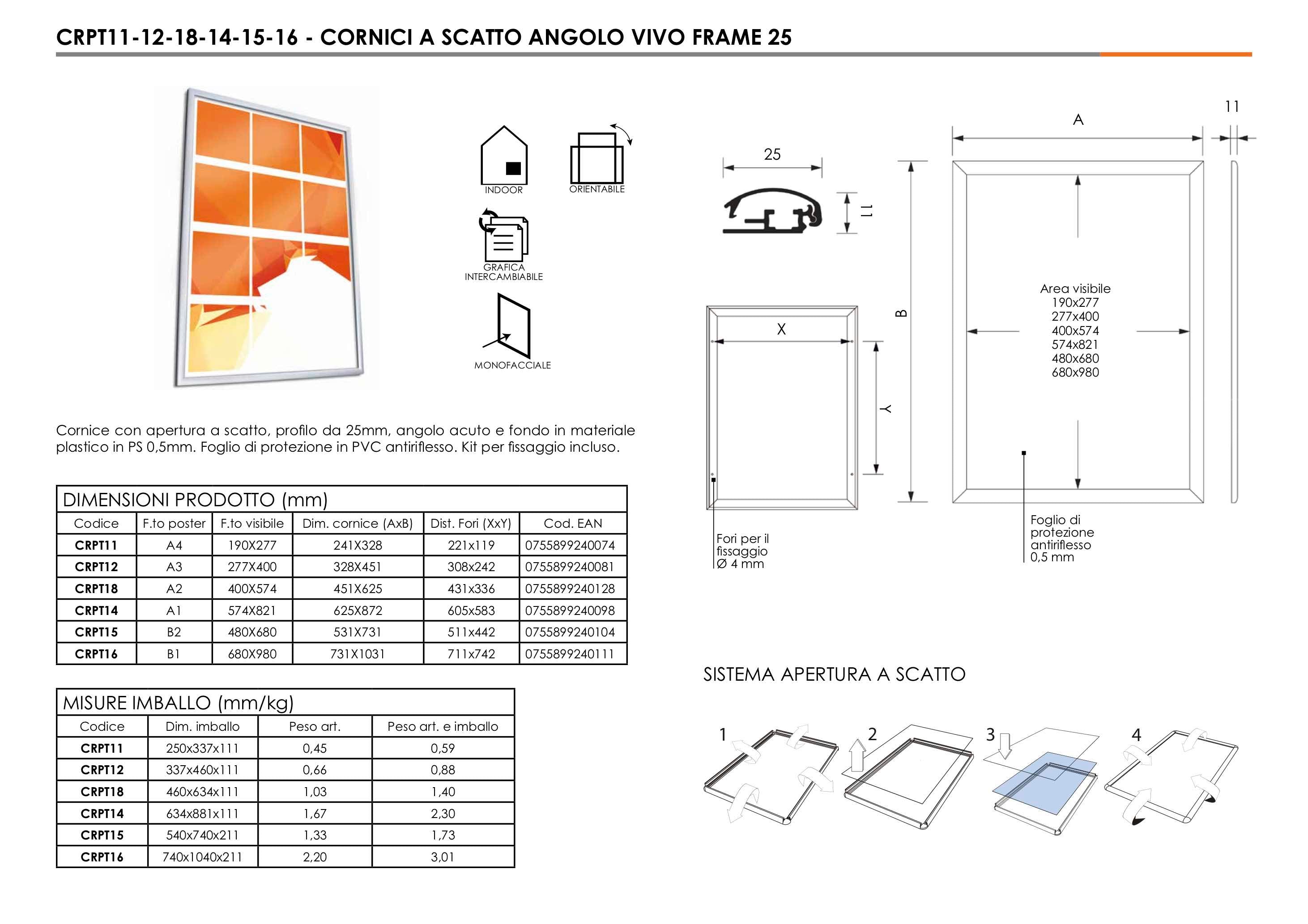 Cornice a scatto 70 x 100 profilo 25mm angolo vivo