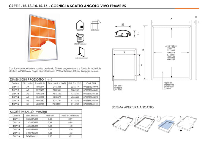 Cornice a scatto 70 x 100 profilo 25mm angolo vivo