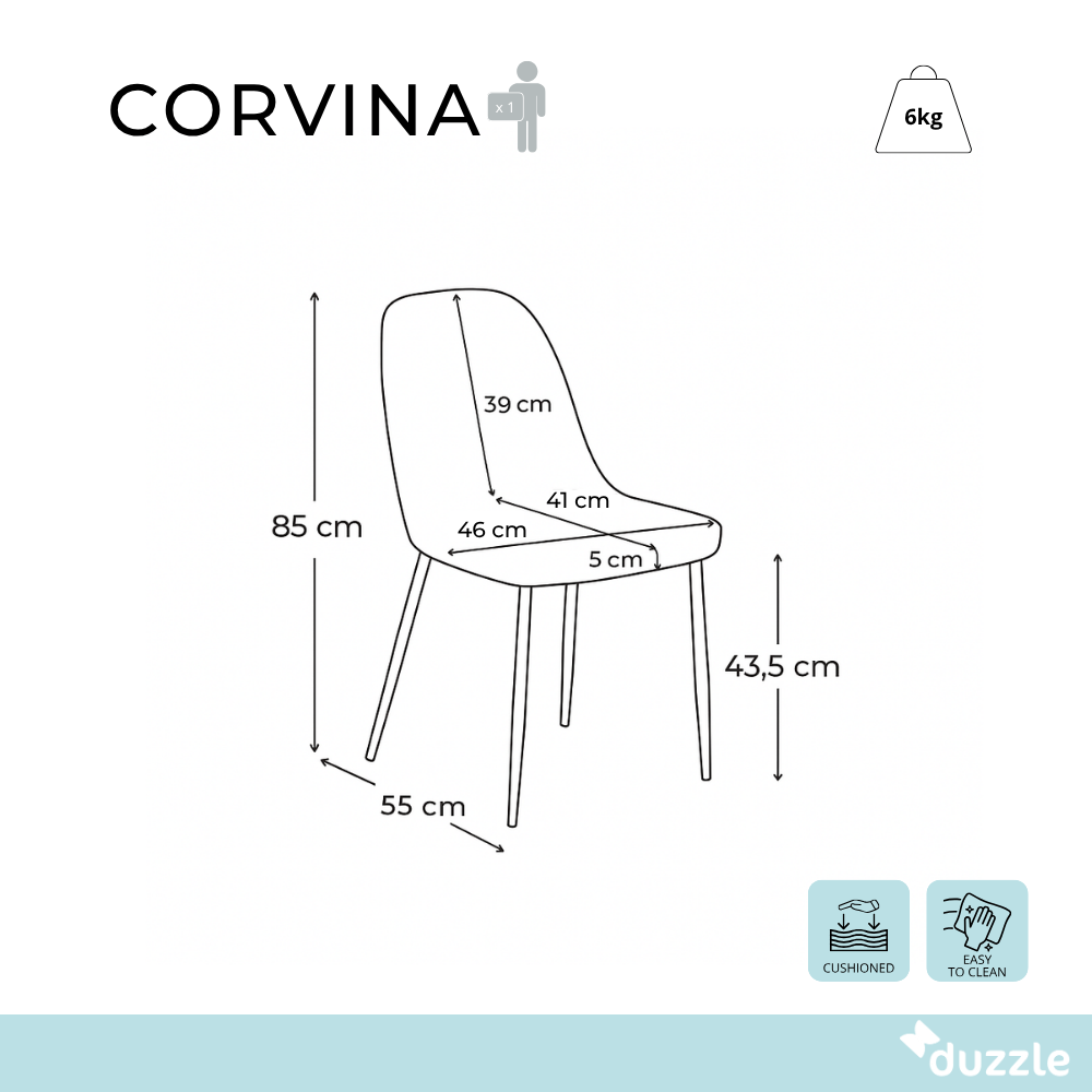 Set di 4 sedie da pranzo imbottite in tessuto giallo Corvina con struttura in metallo facili da pulire | Duzzle