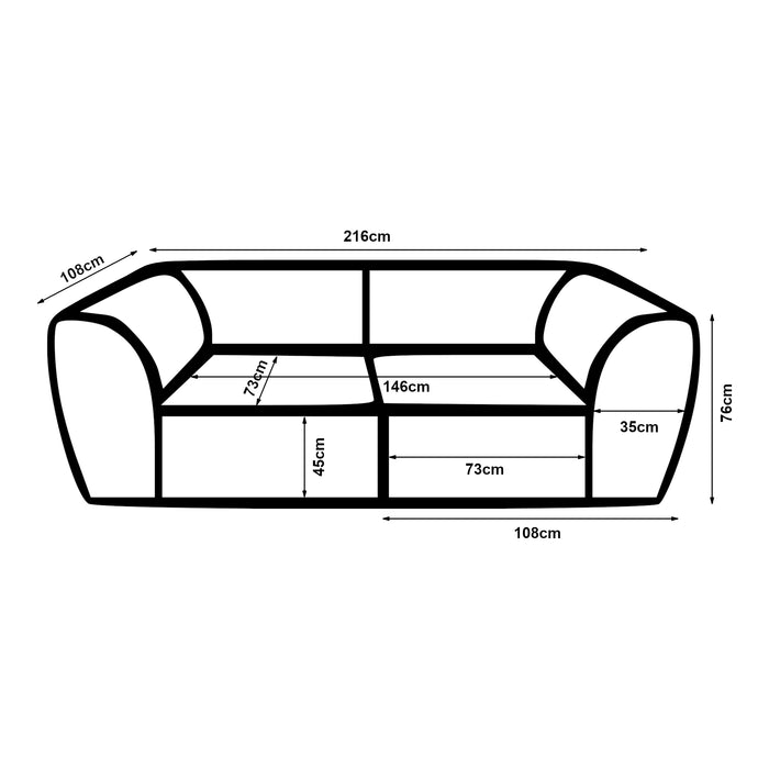 Divano Componibile a 2 Posti Divano Modulare 76x216x108 cm Serie Hurvas - Grigio [en.casa]