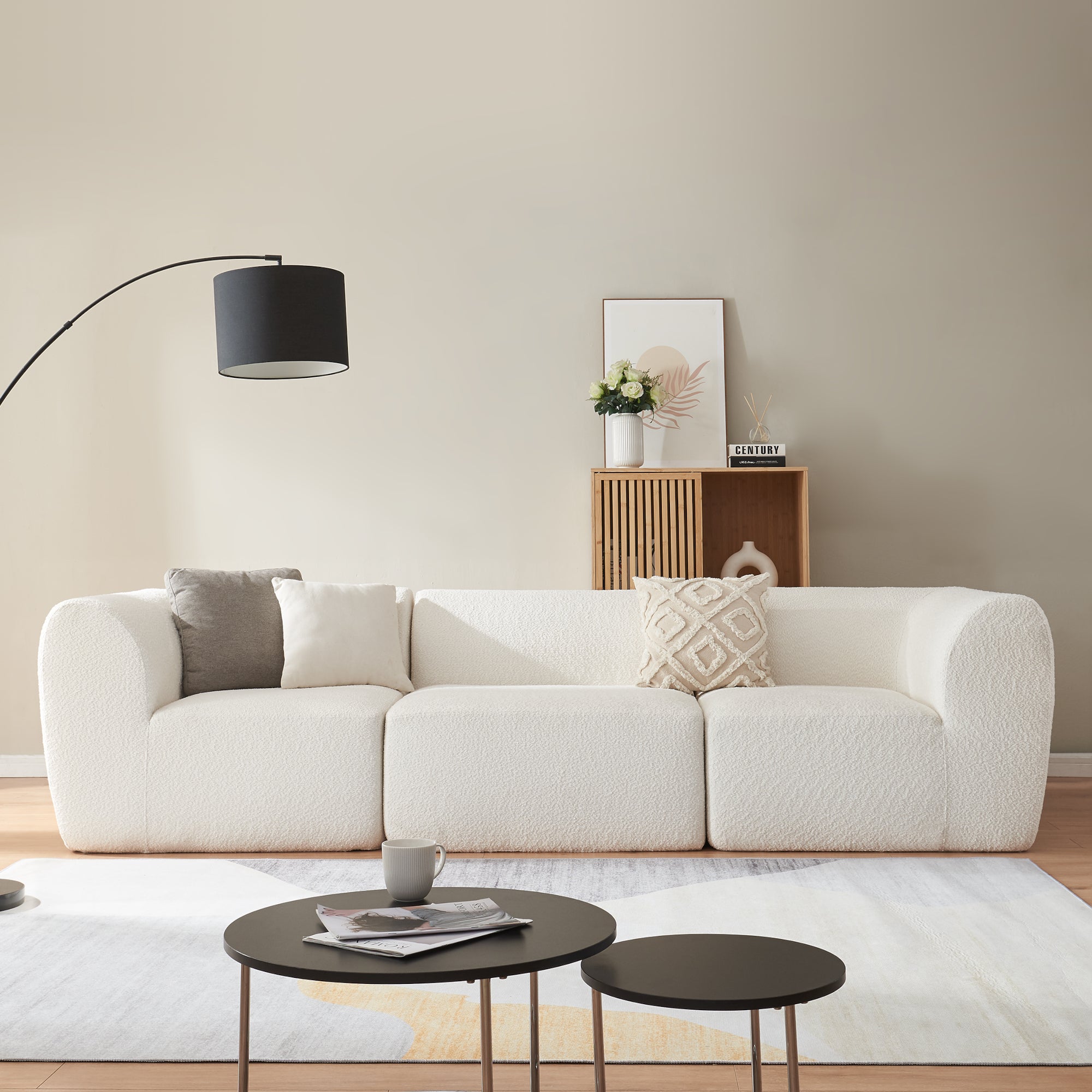 Divano Componibile a 3 Posti Divano Modulare 76x313x108 cm Serie Hurvas - Bianco Crema [en.casa]