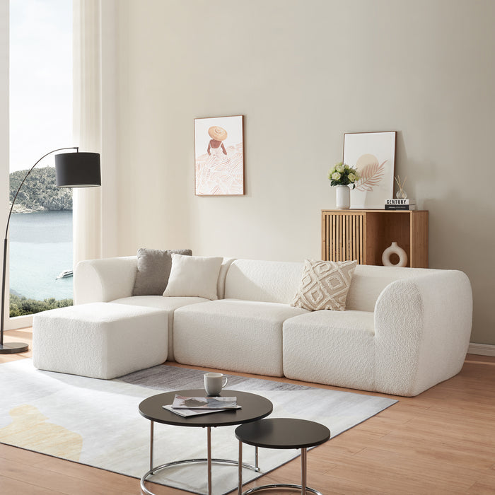 Divano Componibile a 3 Posti Chaise Longue Divano Modulare 76x313x181 cm Serie Hurvas - Bianco Crema [en.casa]