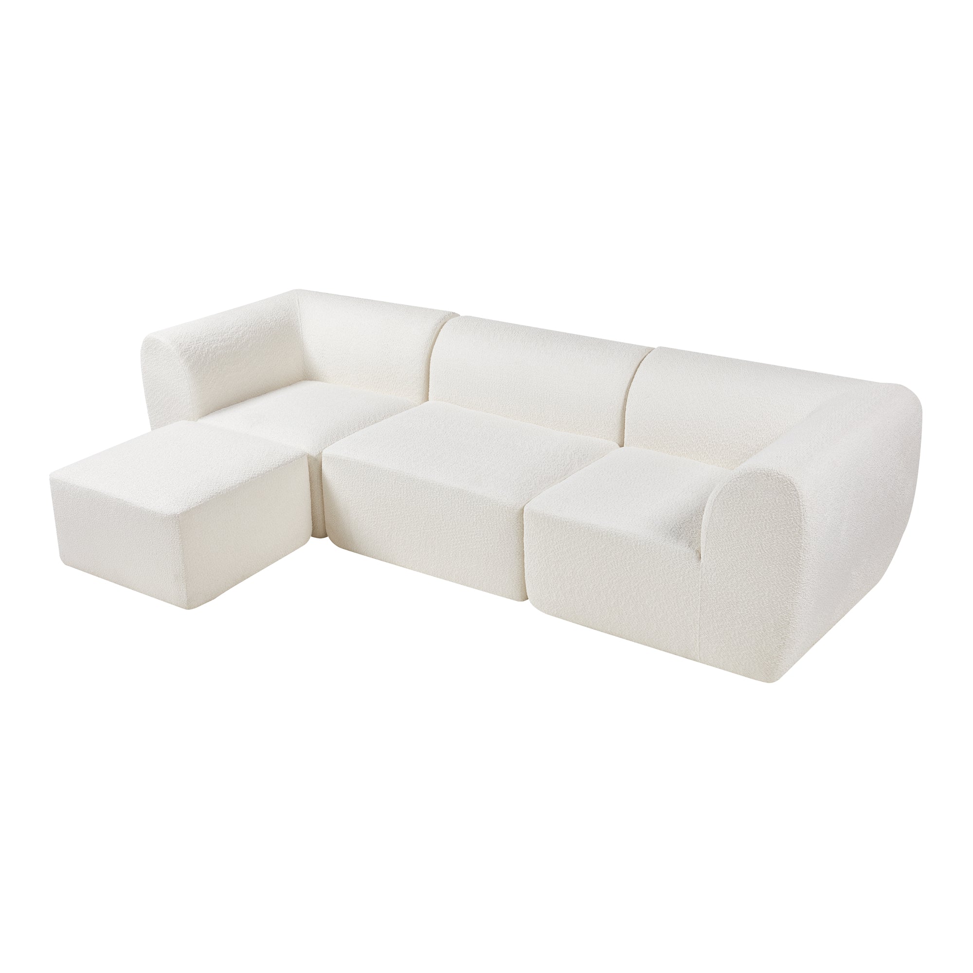 Divano Componibile a 3 Posti Chaise Longue Divano Modulare 76x313x181 cm Serie Hurvas - Bianco Crema [en.casa]