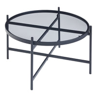 Tavolino Basso Lier con Piano Rotondo Ø 61 in Vetro Telaio in Metallo Nero [en.casa]