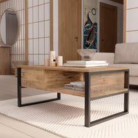 Tavolino Centrale da Salotto Laukaa con Scomparti 45 x 100 x 60 cm Rovere Rustico/Nero [en.casa]