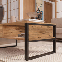 Tavolino Centrale da Salotto Laukaa con Scomparti 45 x 100 x 60 cm Rovere Rustico/Nero [en.casa]