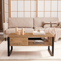 Tavolino Centrale da Salotto Laukaa con Scomparti 45 x 100 x 60 cm Rovere Rustico/Nero [en.casa]