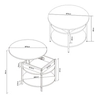 Tavolino da Caffè Kandas con Piano Rotondo Sollevabile (ØxA): 70x49 cm - Bianco [en.casa]