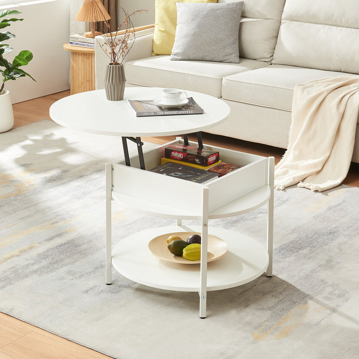 Tavolino da Caffè Kandas con Piano Rotondo Sollevabile (ØxA): 70x49 cm - Bianco [en.casa]