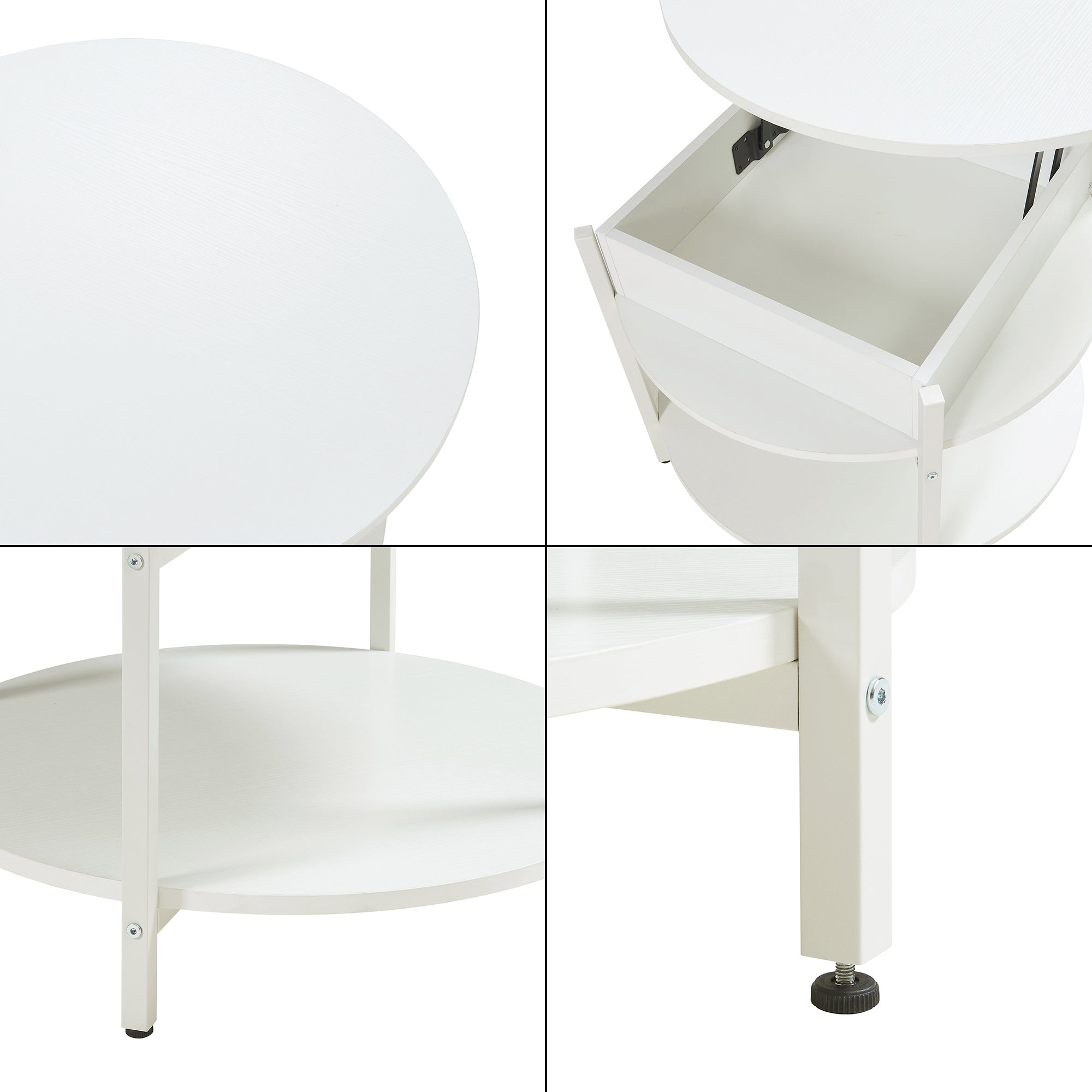 Tavolino da Caffè Kandas con Piano Rotondo Sollevabile (ØxA): 70x49 cm - Bianco [en.casa]