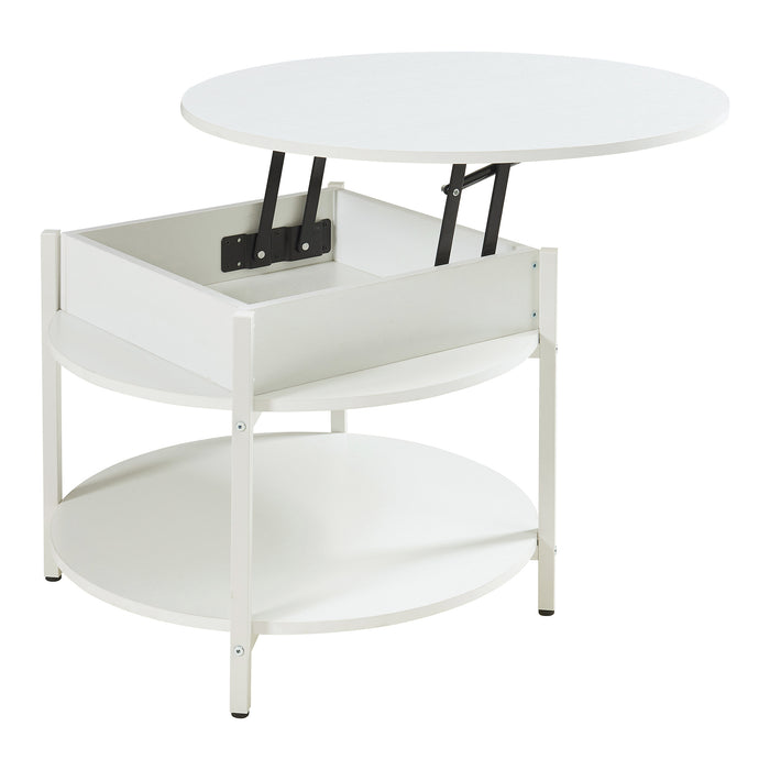 Tavolino da Caffè Kandas con Piano Rotondo Sollevabile (ØxA): 70x49 cm - Bianco [en.casa]