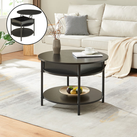 Tavolino da Caffè Kandas con Piano Rotondo Sollevabile (ØxA): 70x49 cm - Nero [en.casa]