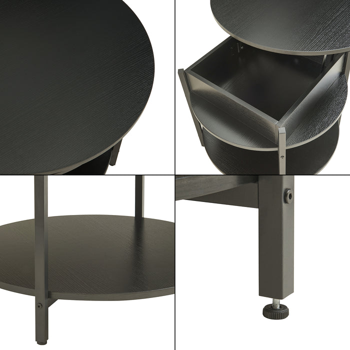 Tavolino da Caffè Kandas con Piano Rotondo Sollevabile (ØxA): 70x49 cm - Nero [en.casa]